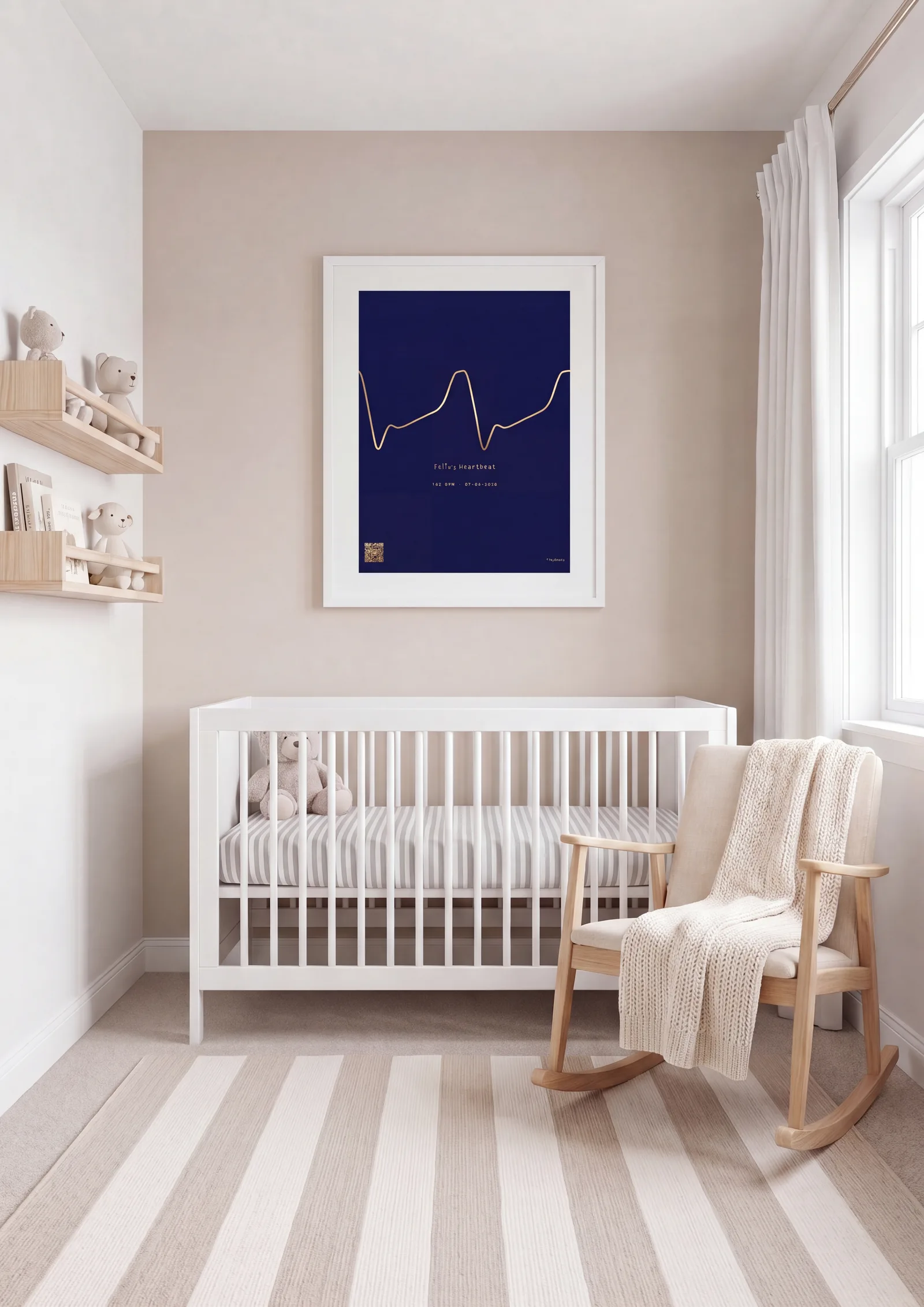Gold foil heartbeat print, navy background
