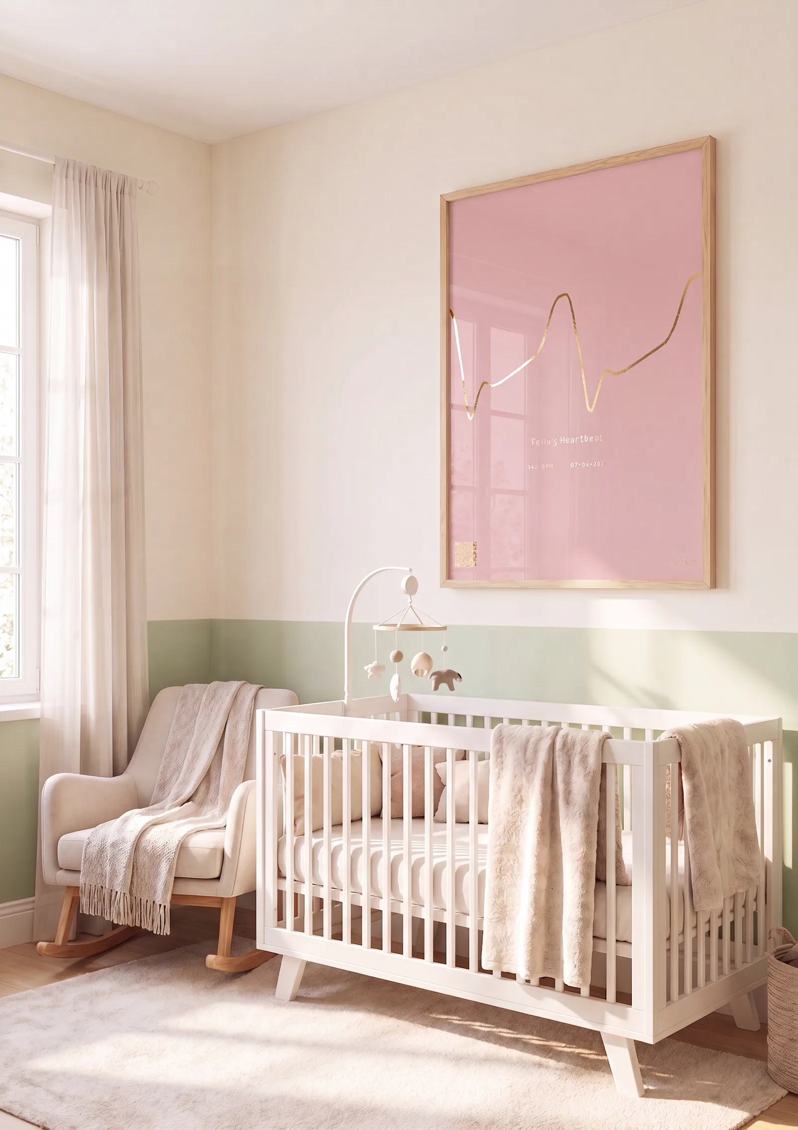 Gold foil heartbeat print, pink background